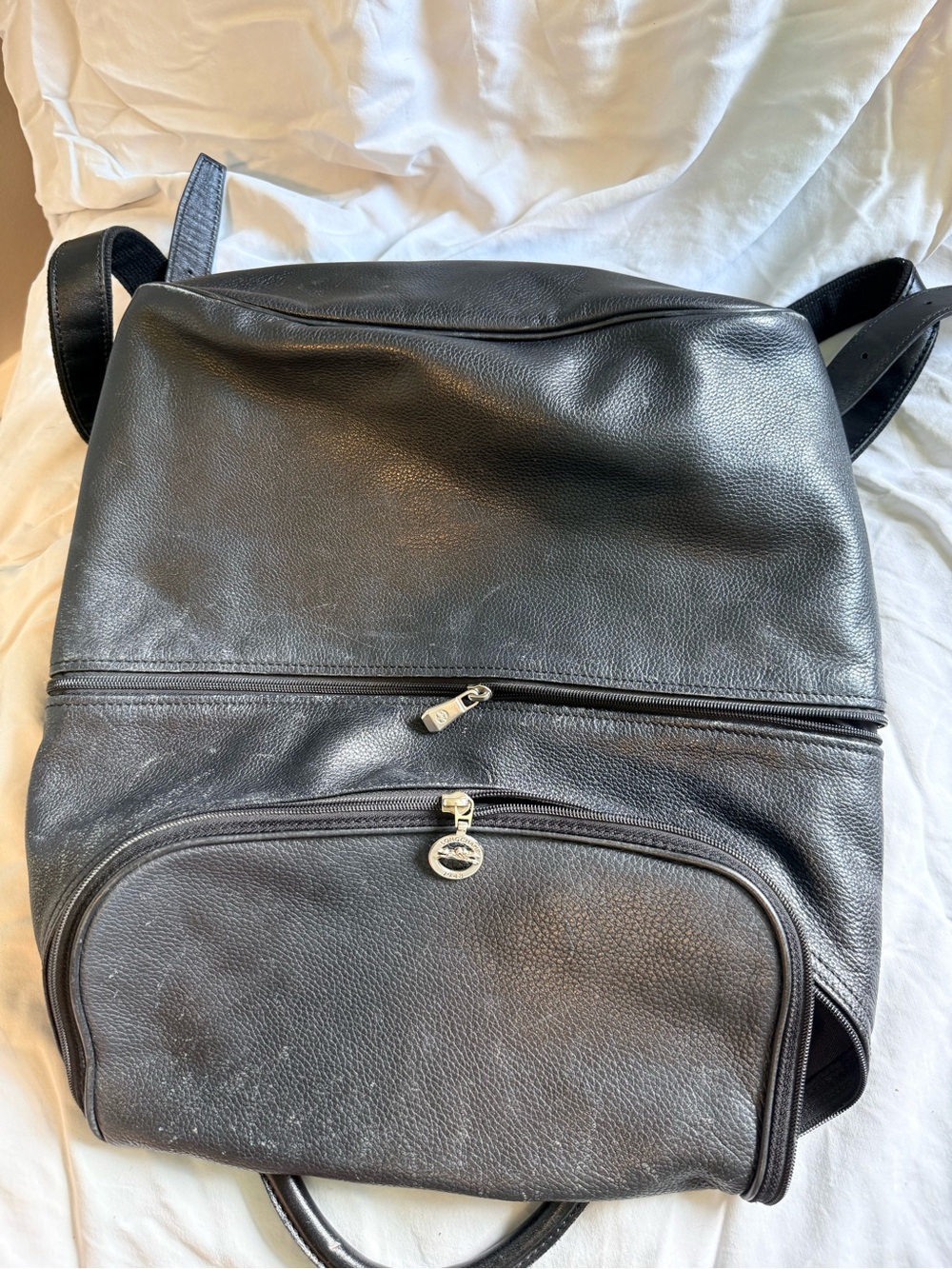 Longchamp Black Leather Backpack with Front Zip Pocket - Picture 10 of 10